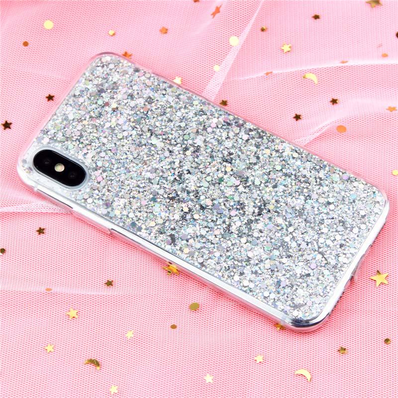 Glitter Phone Case For iPhone 13 12 11 14 15 Pro Max Luxury Soft Epoxy Crystal Cover For iPhone XR XS 7 8 Plus SE Sequins Funda