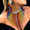 Vintage Rhinestone Crystal Necklace Shiny Ear Studs Luxury Rainbow Tassel Jewelry Set  Girls