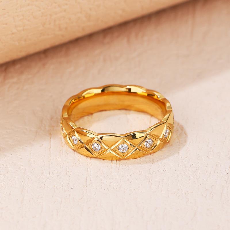 Inel Romb cu Zircon Incrustat, Inel Simplu și High-end Ins de Nișă, Oțel Titan Femei