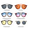 Steampunk Shields Sonnenbrille Herren Damen Klassische Sonnenbrille mit Lederseite Runde Brille Punk Uv400 Linse