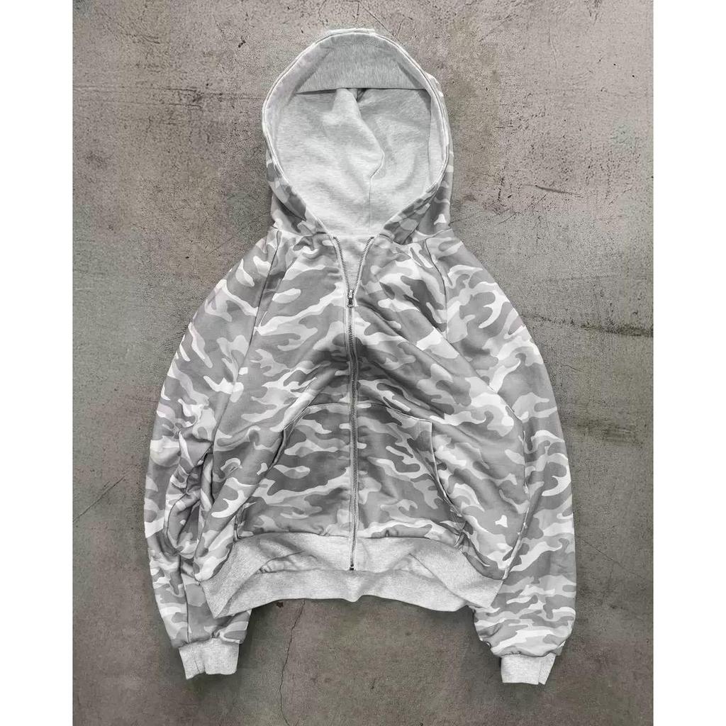 VAYLA Nuevo Sudadera con Capucha de Doble Cara para Ropa Harajuku Retro Estampado de Leopardo Moda Holgada con Cremallera Hombre Street Hip-hop Casual