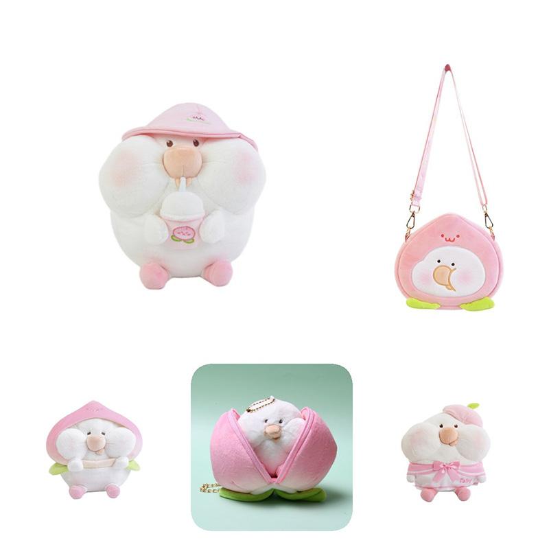 Peach Toby Plush Toy Stuffed Doll Pillow Out Storage Messenger Bag Girls Gift