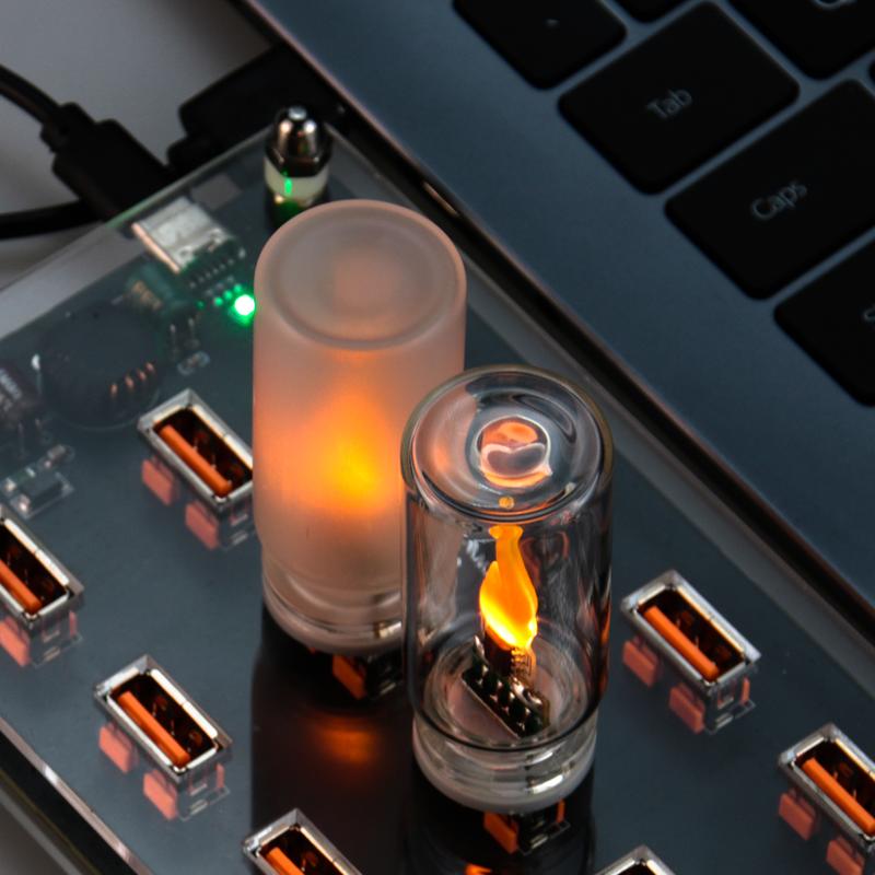USB LED Flame Type Night Light Frosted Clear Glass Flickering Candle Decorative Touch Control Mood Lighting for Car Home Lamp