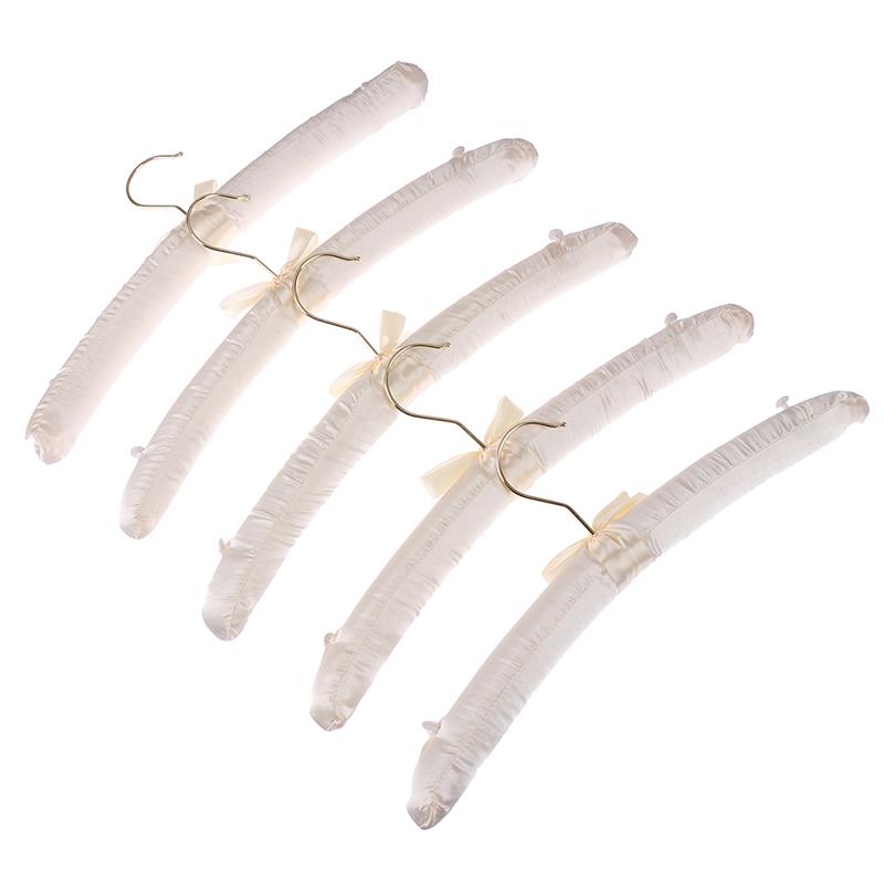 5Pcs 38cm White Satin Padded Top Hangers Clothes Coat Bridal
