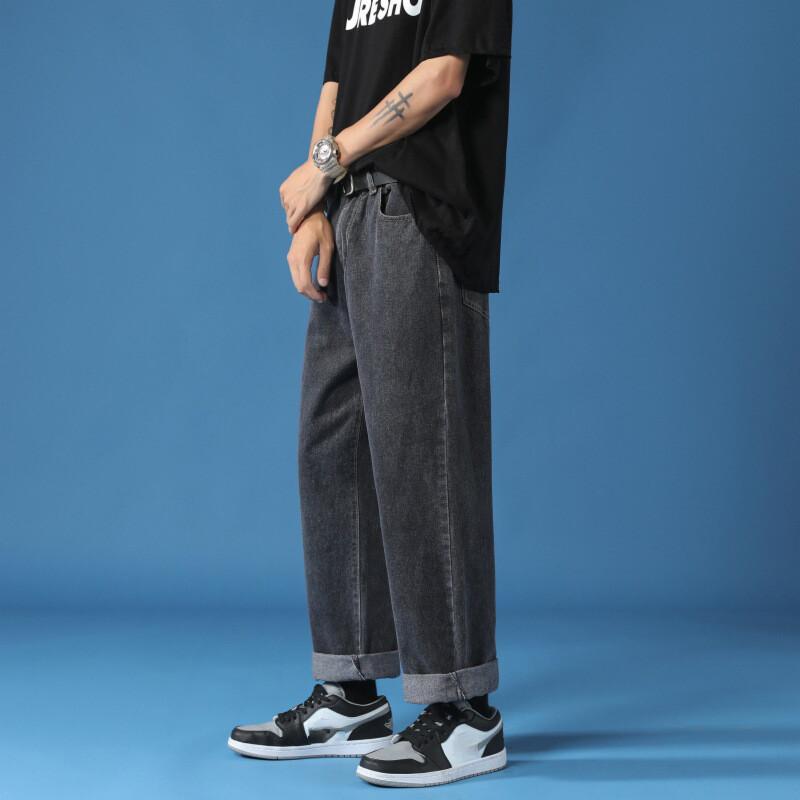 Men Korean Fashion Jeans Streetwear Hip Hop Baggy Denim Trousers Straight Wide Leg Pants