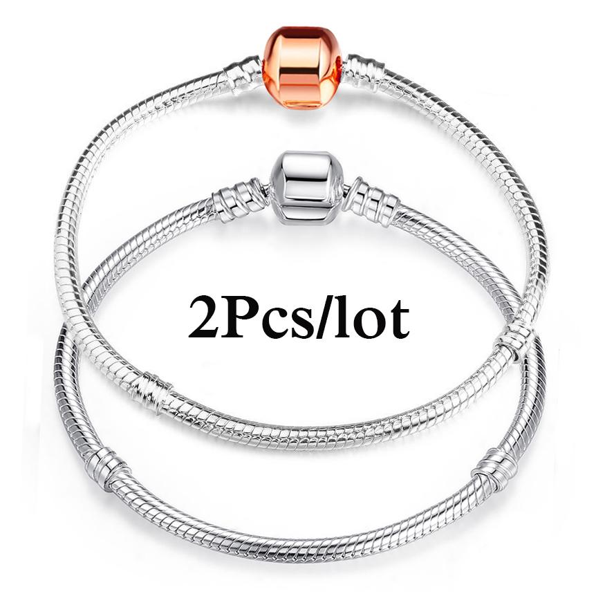 2 Stück/Los Sonderangebot 3mm Silberfarbene Schlangenkette Charm-Armband Für Damen Herren Passend für DIY-Armbänder Schmuck Geschenk