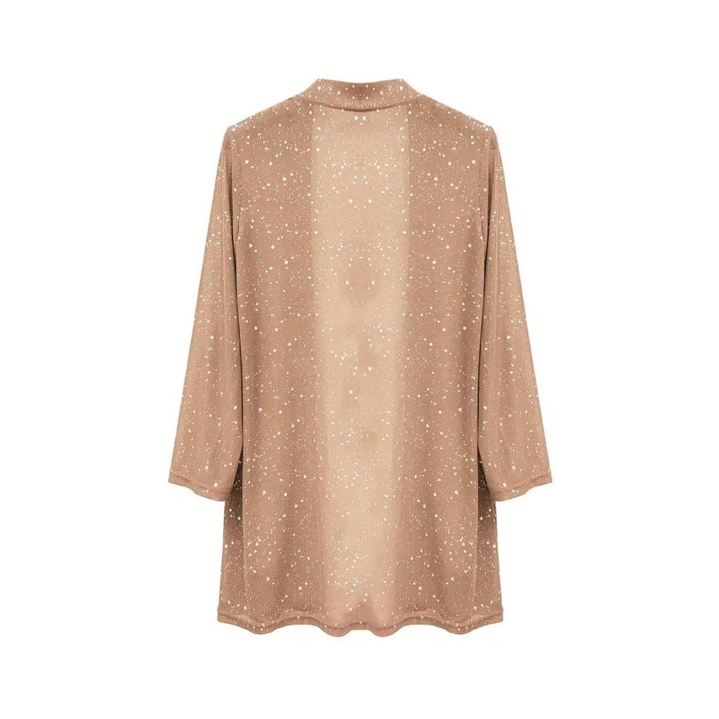 New Women's Elegant Shiny Mesh 3/4 Sleeve Open Cardigan, Fashion Casual Spring Summer Top for Women, European American Style