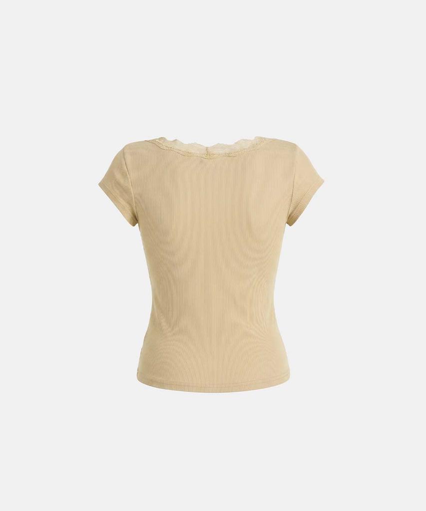 BADBLOOD Loyal Cross Lace Neck 1/2 Henley T-Shirt - Yellow