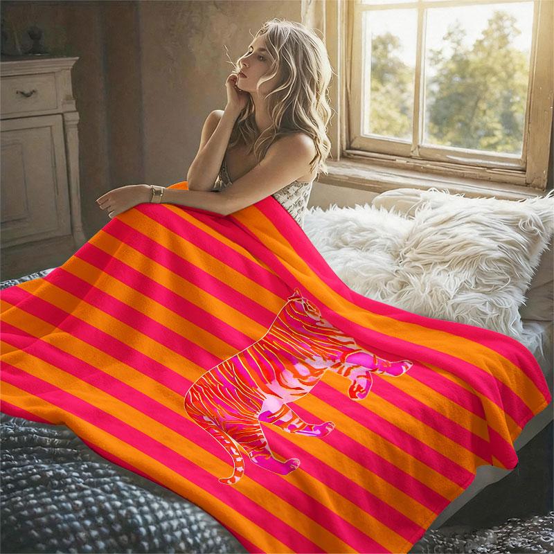 Hot Pink Orange Tiger Flannel Blanket