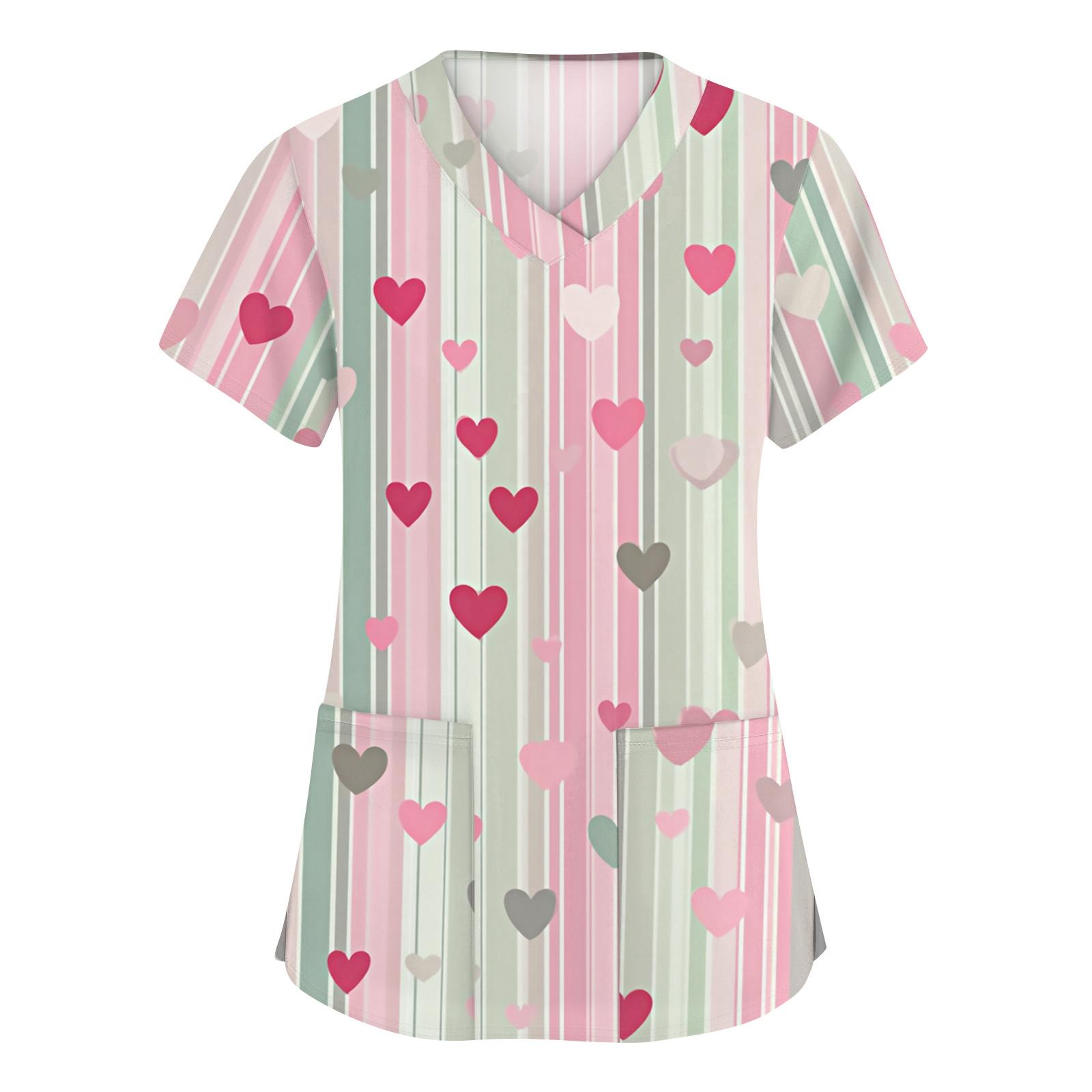 

Женская мода с v-образным вырезом, короткими рукавами и карманами, топы с принтом M