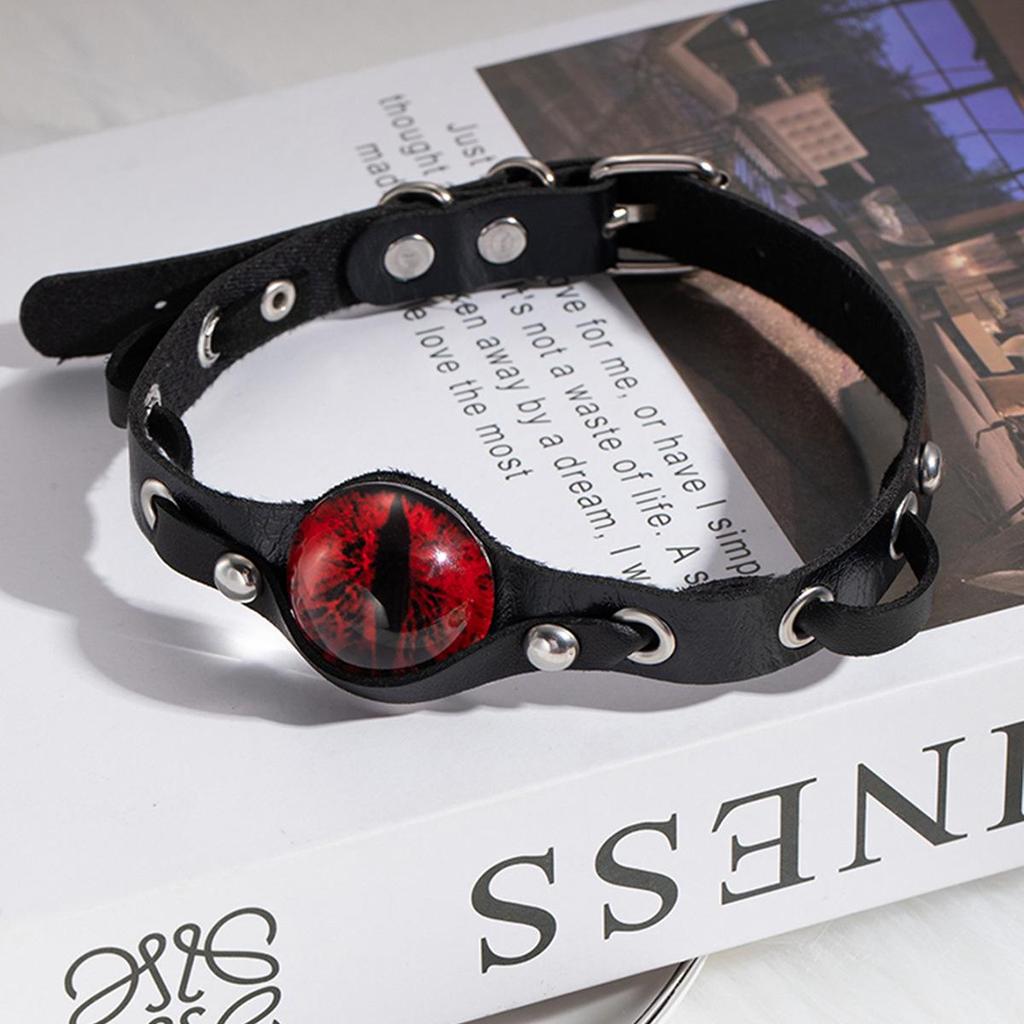 European-Asian Red Eye Demon Leather Collar: High-End Gothic Style Necklace for Women