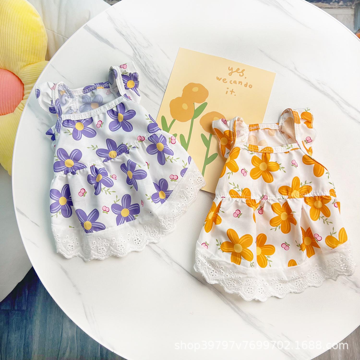 

Flying sleeve floral lace princess dress spring and summer pet dog dog cat clothes skirt teddy bear XXL reference 12-7.5kg