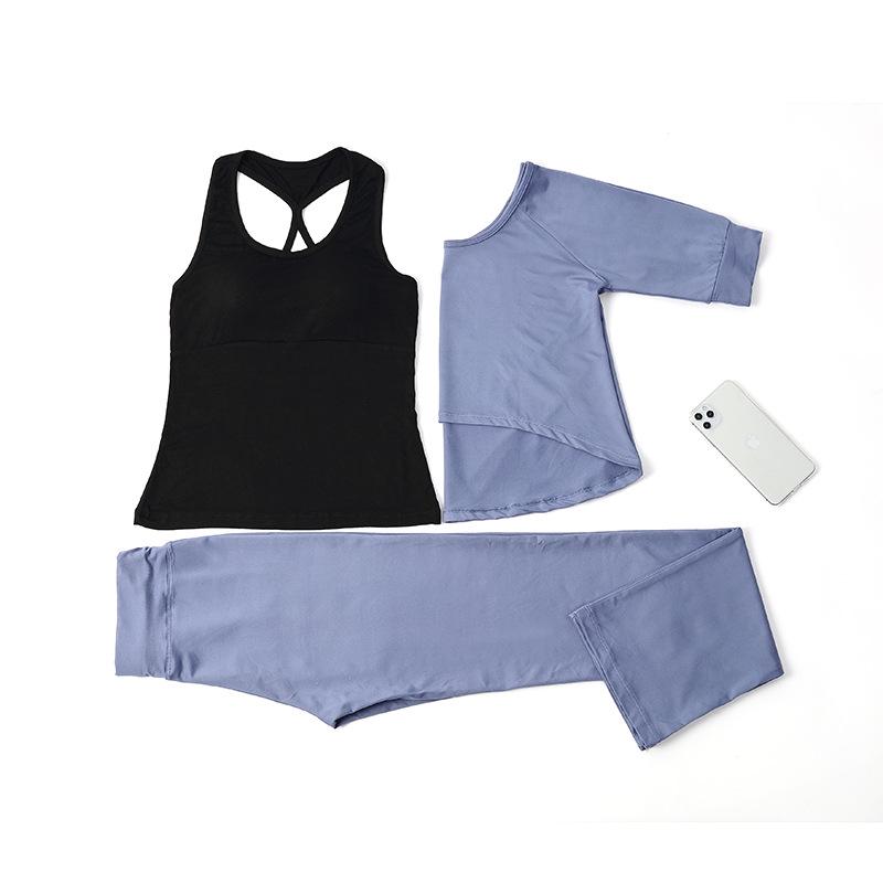 Women's Korean-Style Slimming Yoga Set with Chest Pads - Nude-Feel Double-Sided Brushed Medium-Long Sleeves