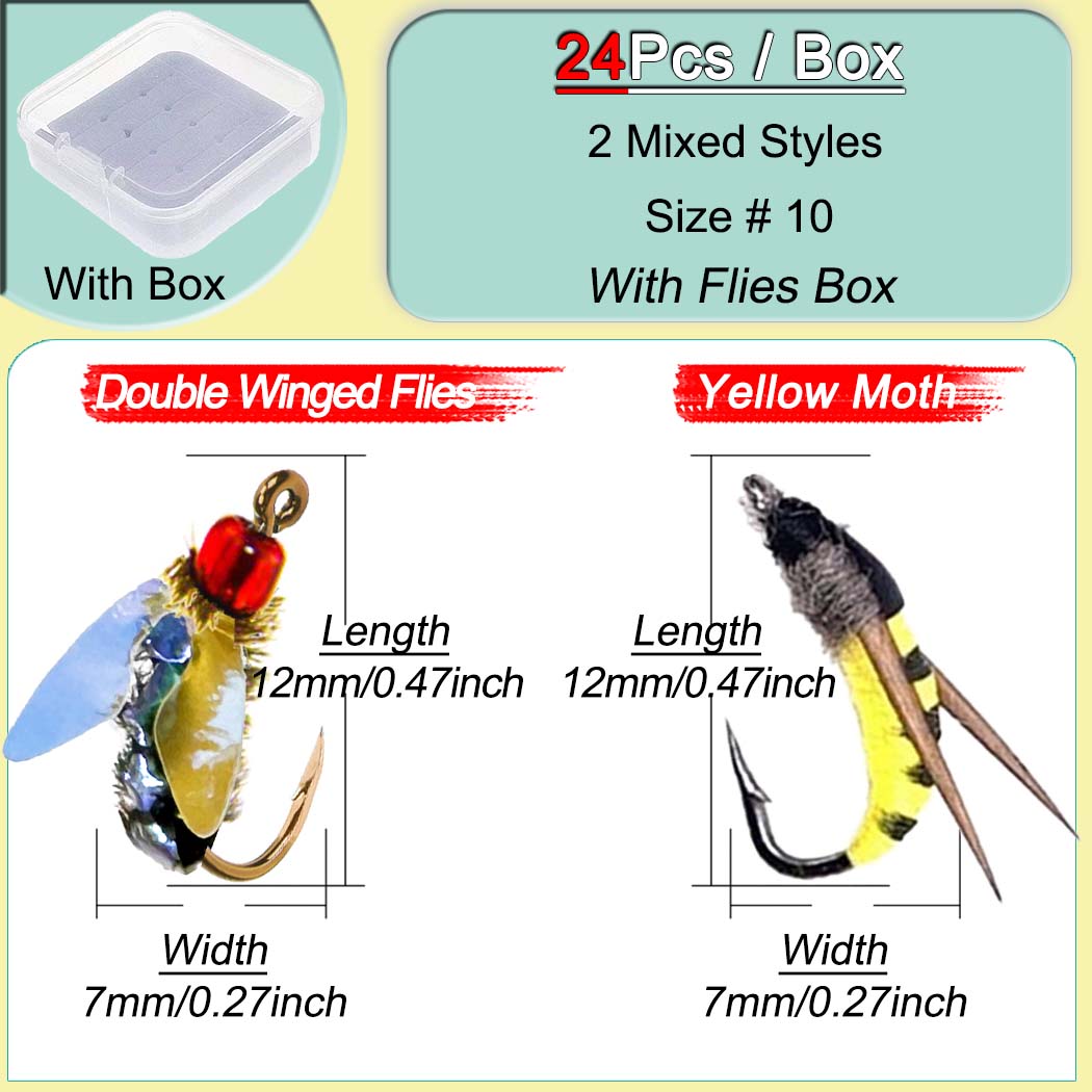 

24-100 шт./компл. набор искусственных насекомых для ловли форели, с сухими/мокрыми мушками, ассортимент мушек, биомиметическая приманка для ловли окуня и форели A-24Pcs-2Mixed Styles