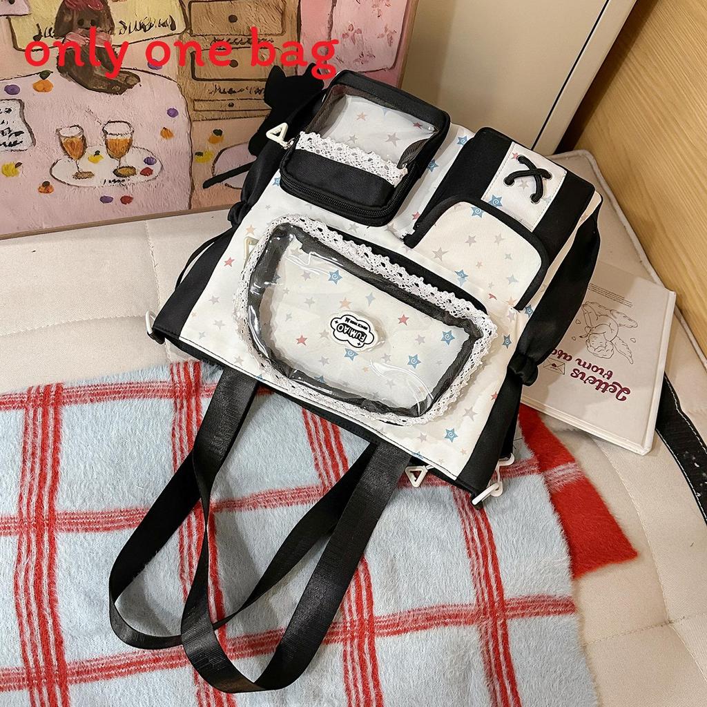 

Spring New Student Backpack With Color Block Design And Nylon Material For School Use Bag Black