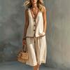 Cross-border exclusive for European and American summer women's vacation style two-piece set, solid color button casual vest cardigan women's shorts 