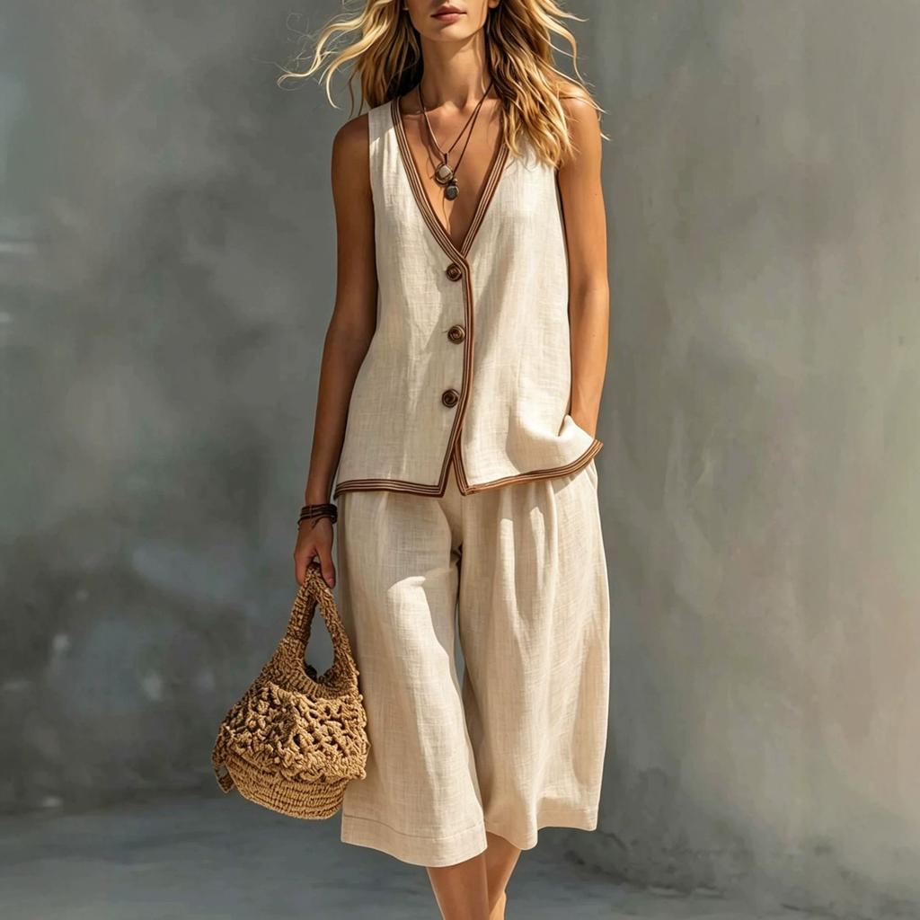Cross-border exclusive for European and American summer women's vacation style two-piece set, solid color button casual vest cardigan women's shorts