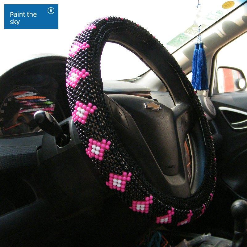 Ice Silk Steering Wheel Cover Surrounding Border String Beads Car Steering Wheel Cover All Year Round Female Lady Car Steering Wheel Cover