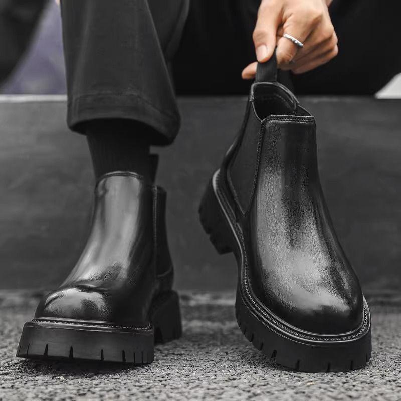 Men's Black & Brown Chelsea Boots - Thick Sole, High-Top Martin Style, British Fashion 2113
