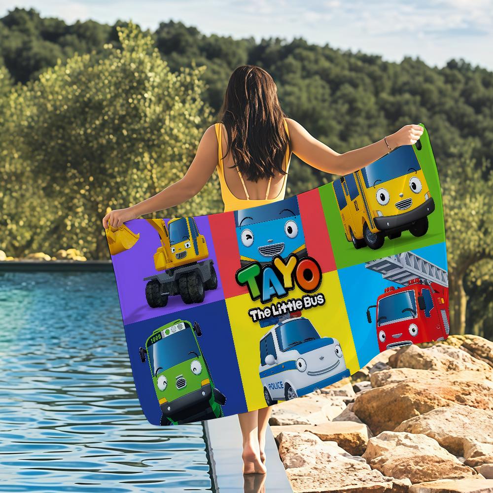 Tayo Le Petit Bus Serviette en Laine pour Enfant Séchage Rapide Serviettes de Plage Conviennent pour les Piscines le Camping le Yoga et la Salle de Sport