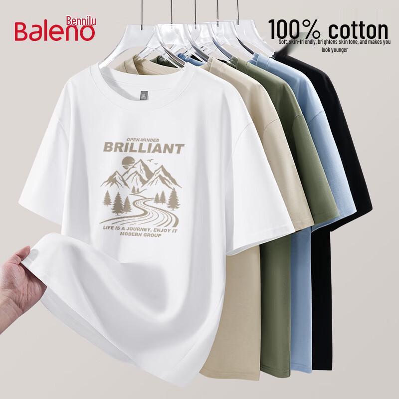 Baleno Men's American Style Loose Fit Pure Cotton Short-Sleeve T-Shirt