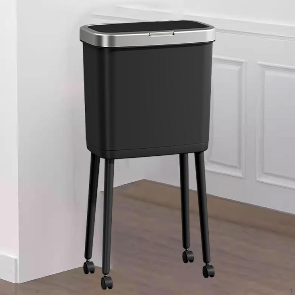 Trash Bin with Wheels Garbage Can 15L 360° Rotation Practical Waste for Office