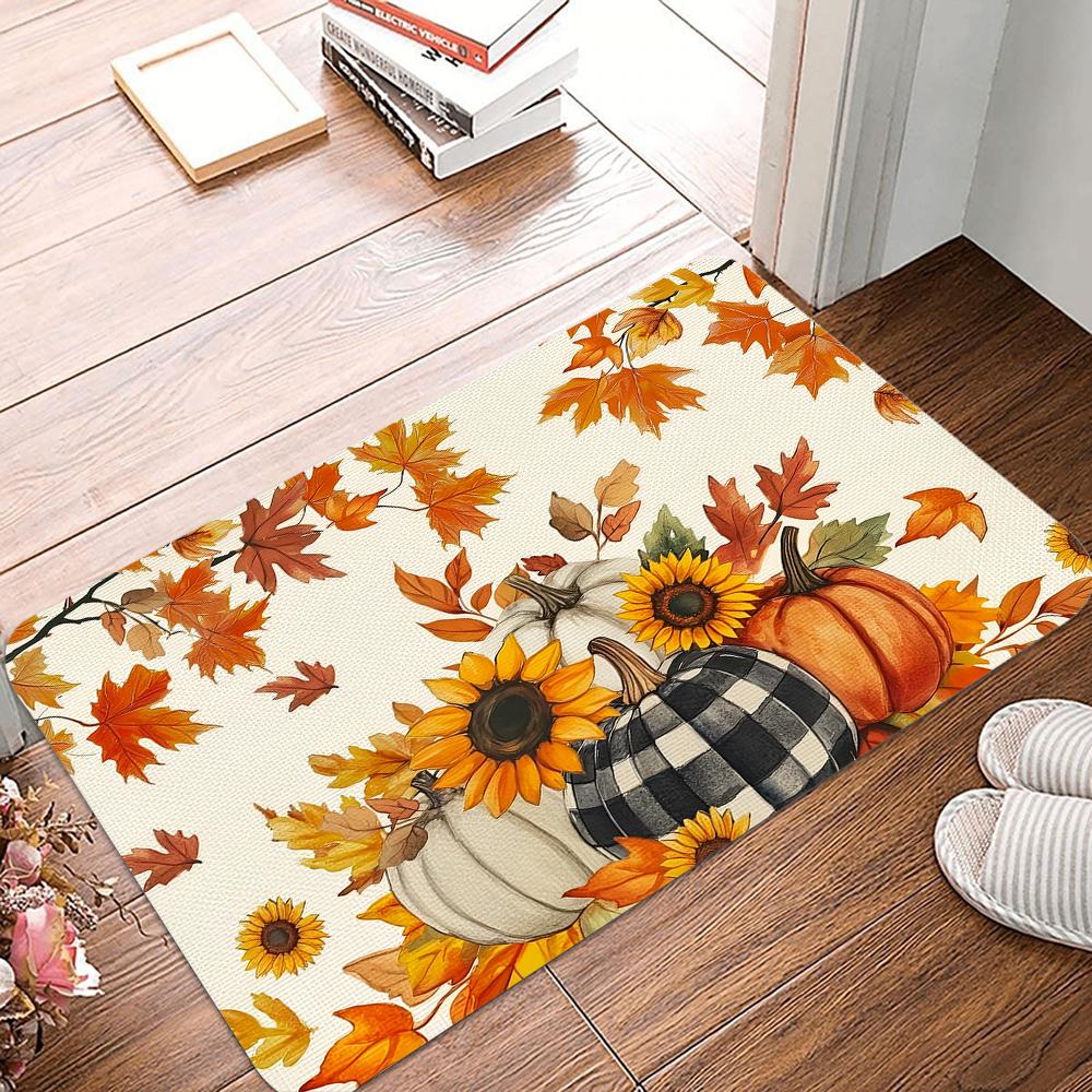 Happy Fall Decoration Doormat Outdoor Entrance Autumn Seasonal Pumpkin Rug Welcome Floor Front Door Carpet For Home Farmhouse