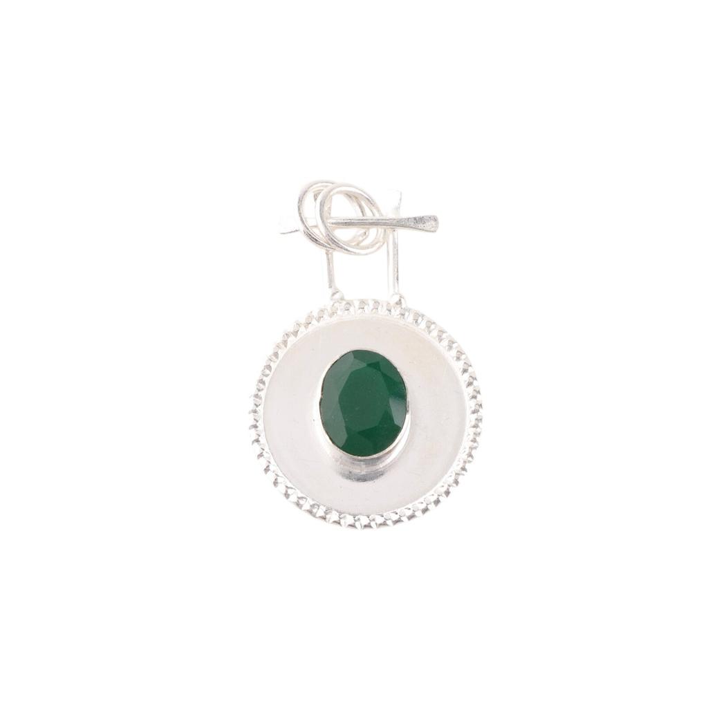 Green Onyx Gemstone 925 Stamped Silver Jewelry Pendant 1.4" For Anniversary Gift PP-57-17