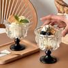 Retro Embossed Glass Ice Cream Cup High Footed Yogurt Dessert Cup Antique European Style Creative Coffee Cup