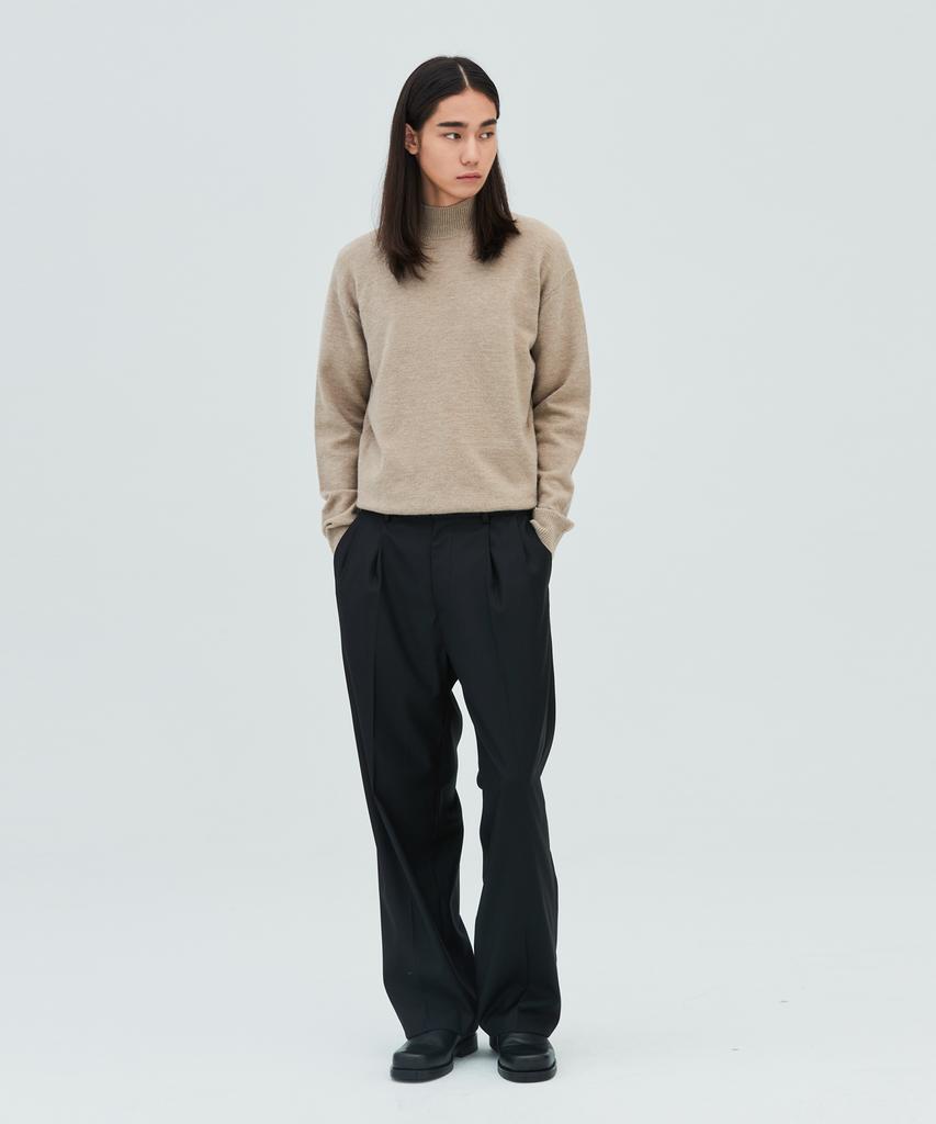 LEIRE Minimal Wool Mock Neck Knit [Beige]
