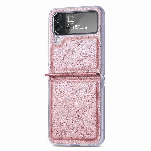 For Samsung Galaxy Z Flip 4 Zflip4 Case Vintage Elegant Butterfly Print Leather Folding Shockproof Protection Cover Accessories