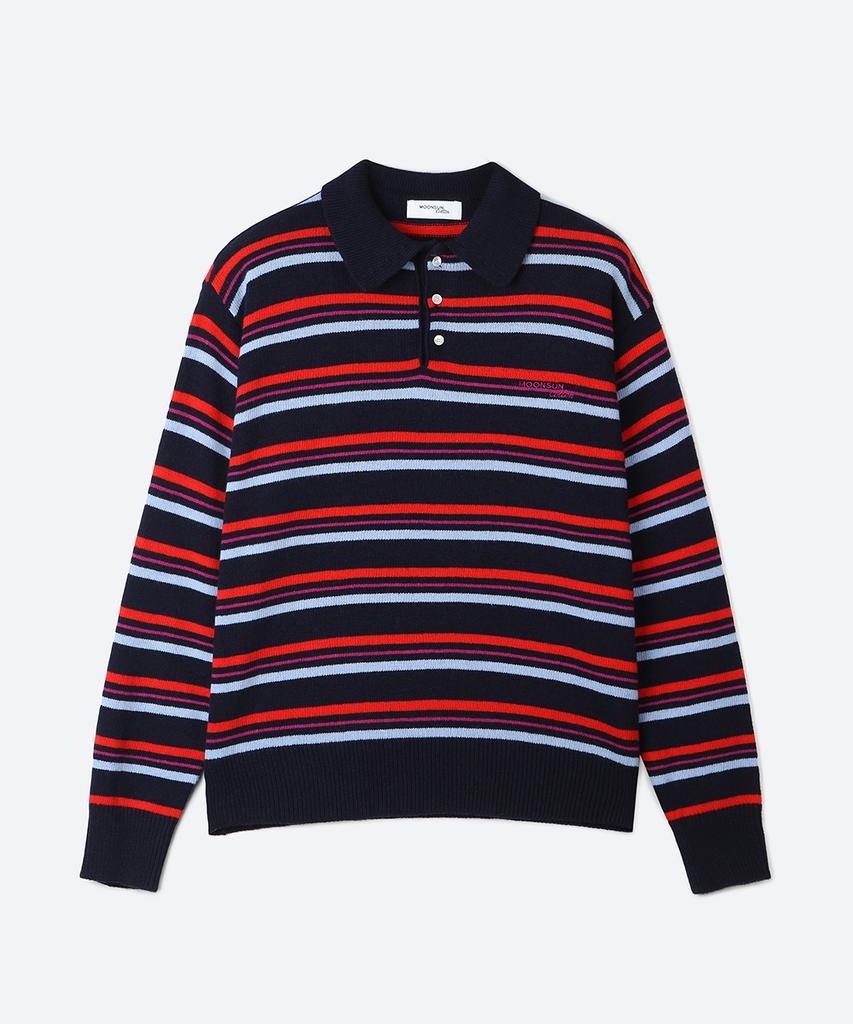 MOONSUN Mj S2 02 M.C Unisex, Stripe Wool Collar Knit / Lolli-Pop