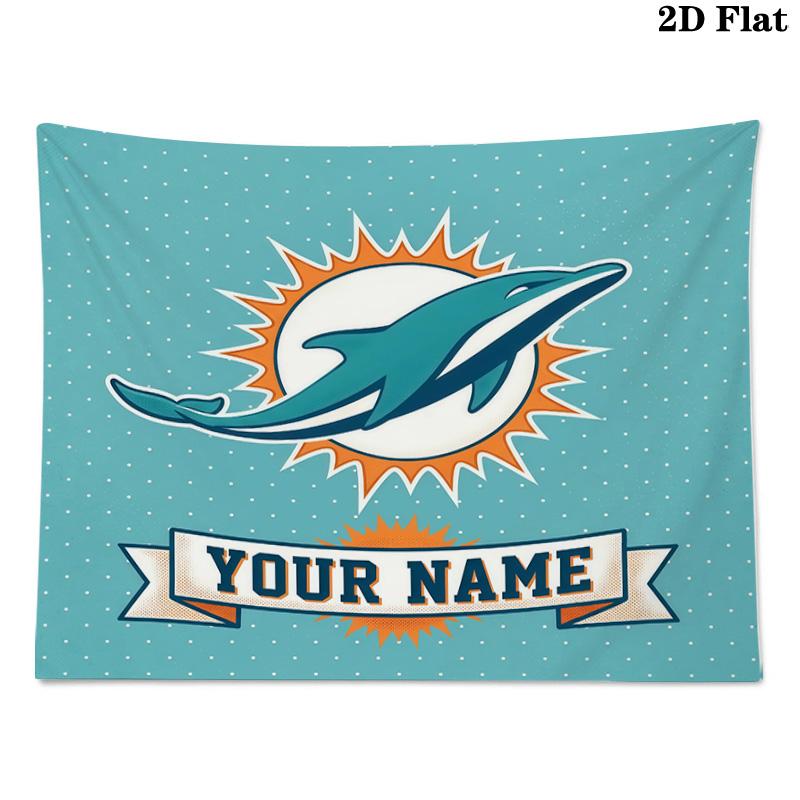 Benutzerdefiniertes Namensschild Miami Dolphins Bedruckter Wandteppich – Wandbehang für Schlafzimmer, Studentenwohnheime und Heimdekoration