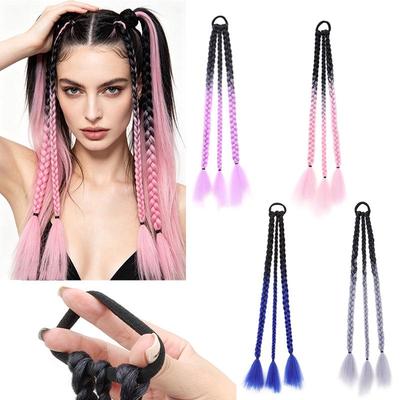 Gradient Color Three-Strand Braided Hair Accessory - Trendy Hip-Hop Colored Dreadlocks Ponytail.