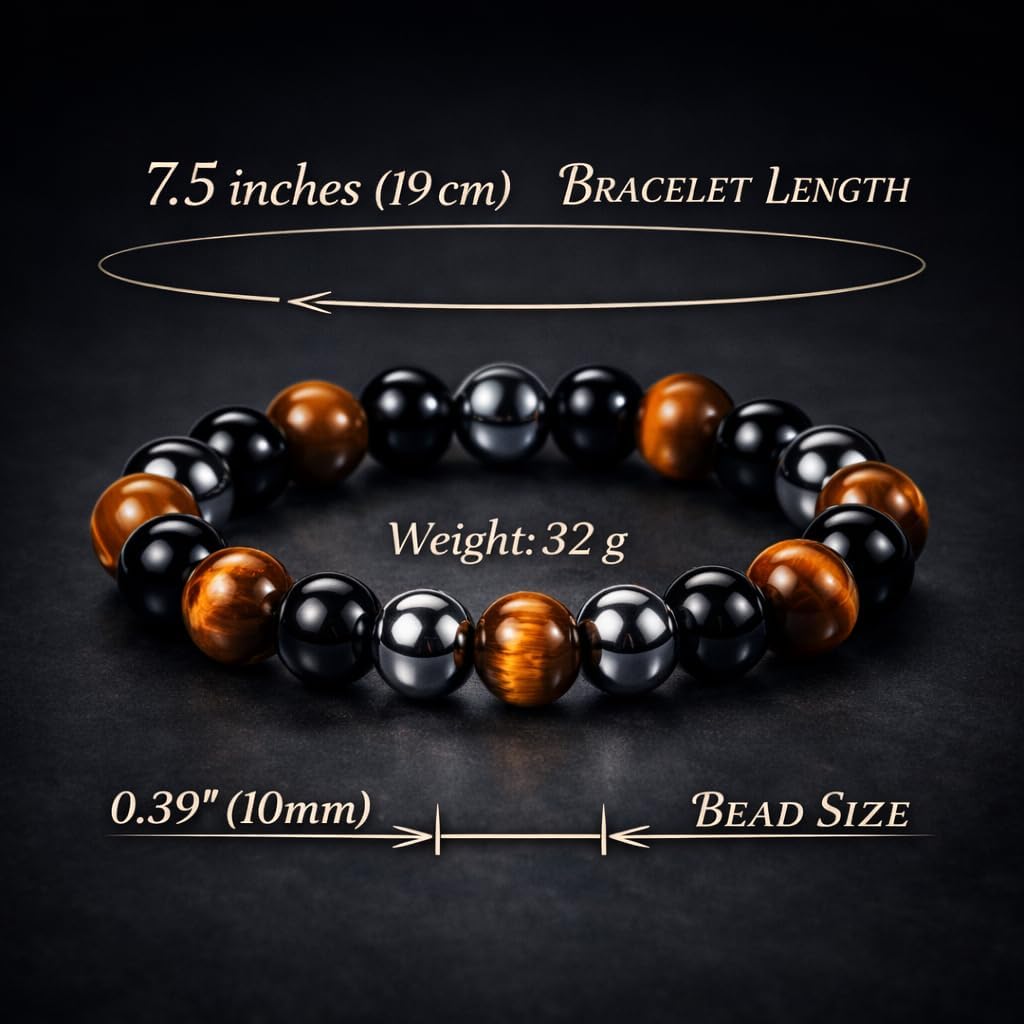 WFJ Obsidian Hämatit Dreifachschutz Armbänder Set - Tigerauge Perlen Natürlicher Stein Armband für Männer Frauen Edelstein (10 MM)