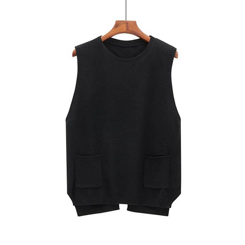 

Жилет женский зимний без рукавов топы вязаный свитер жилет оверсайз утолщенный повседневный жилет XXL чёрный