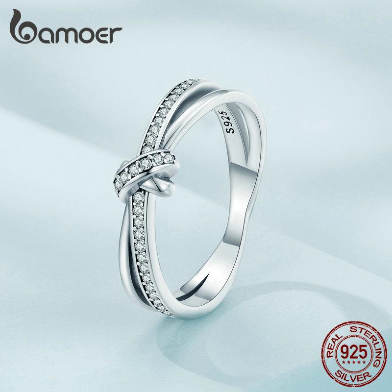 Bamoer 925 Sterling Silver Double Layer Knot Finger Ring Stackable Rings for Women Original Design Fine Jewelry