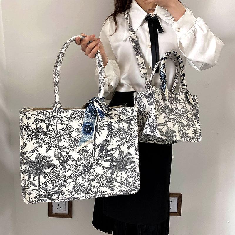 2023 Women's Large Capacity Embroidery Tote Bag – Cotton Linen Canvas Shoulder Handbag