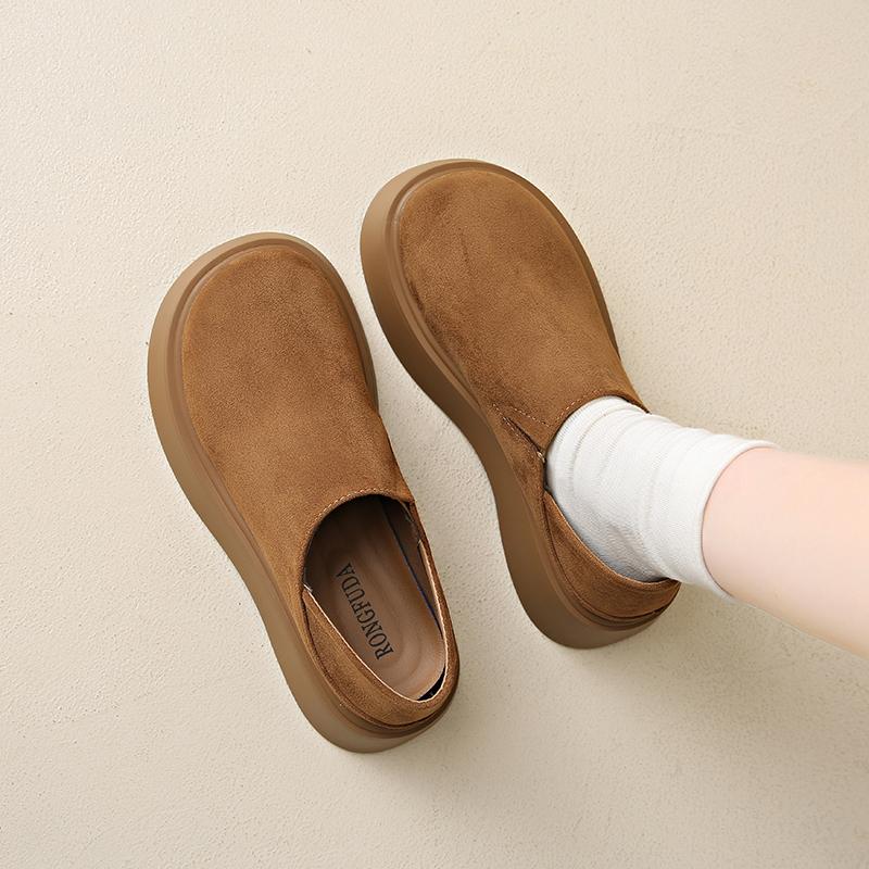 Fashion CRLAYDK Designer Women's Slip On Loafers Vintage Platform Work Suede Ladies Shoes Leather Walking Casual Height Increase Slides