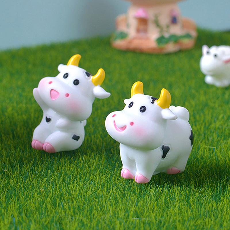 Mini Cute Cow Figurine Craft Miniature Model Home Decoration Accessories Desktop Garden Micro Landscape Ornaments Gift
