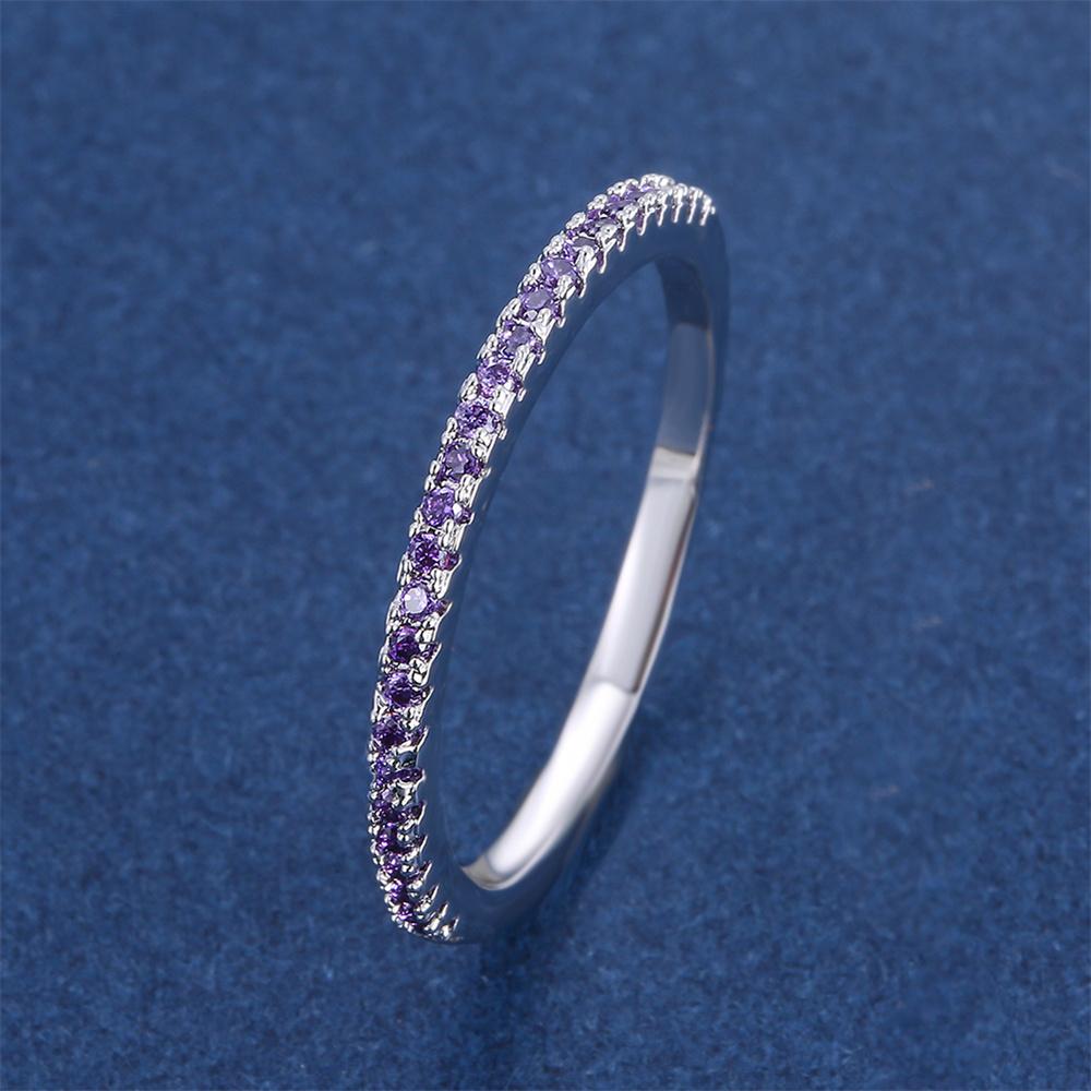Classic Small Round Stone Wedding Band Thin Stacking Rings For Women Purple Crystal Engagement Jewelry Minimalist Accessory Gift