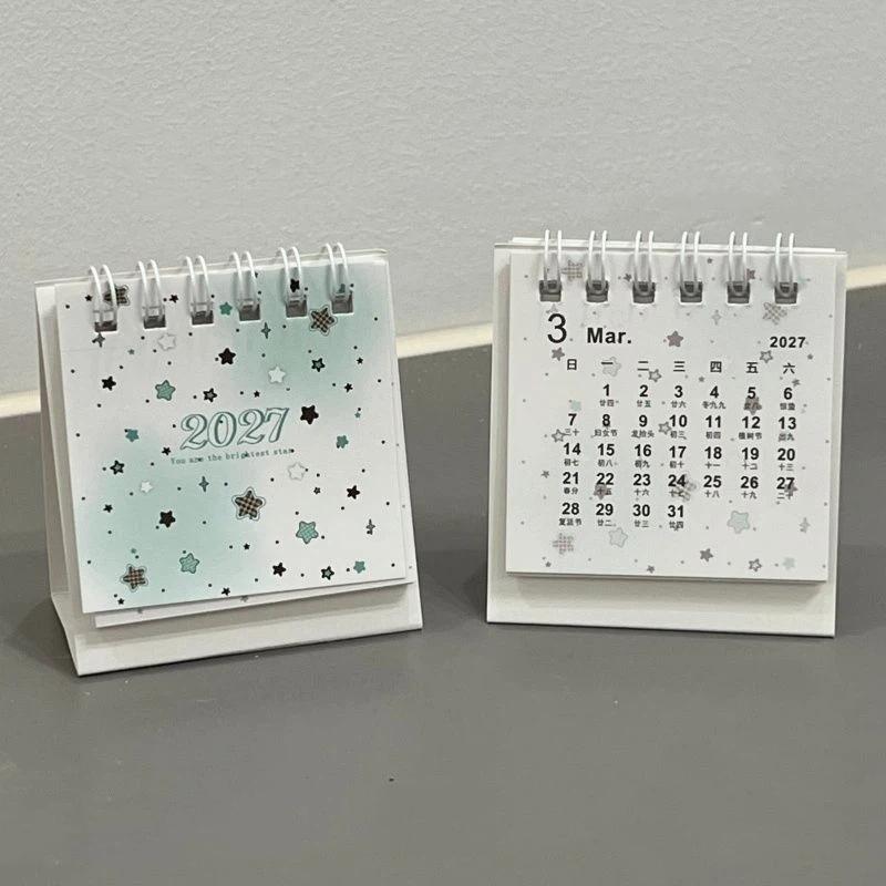 2027 Mini Desk Calendar With Cute Cartoon Prints Portable For Office Home Student Daily Time Management