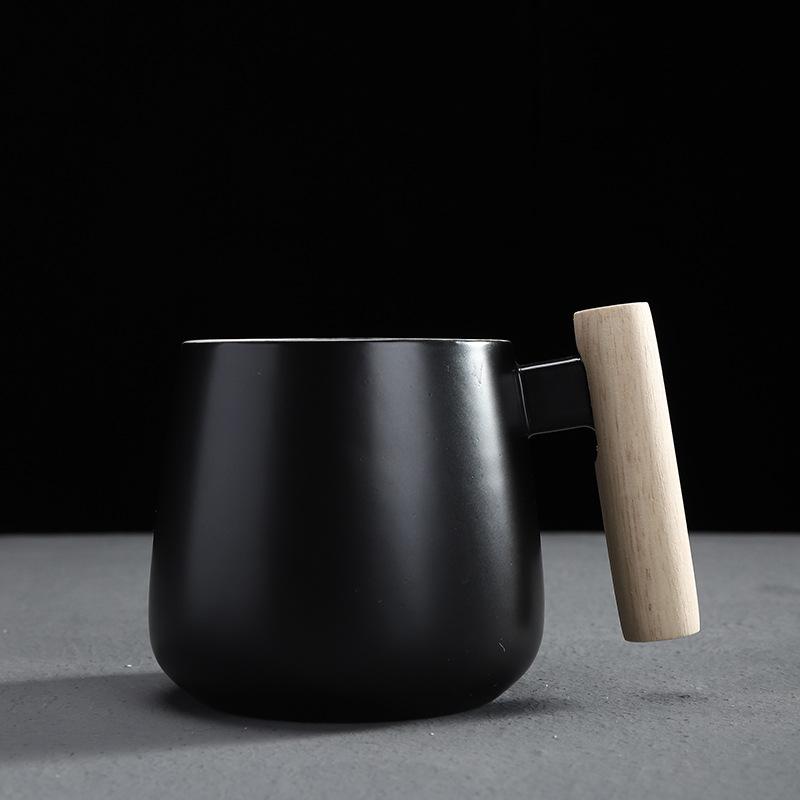 Ceramic Coffee With Lid Spoon Simple Wooden Handle Office Couple Water Cup Engraving