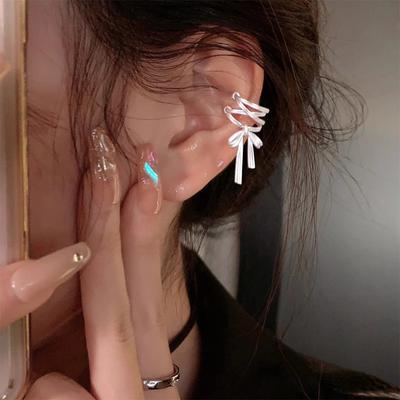 Silk Ribbon Bow Earring Elegant Left Right  Clip Earrings for Women Jewelry Accessories