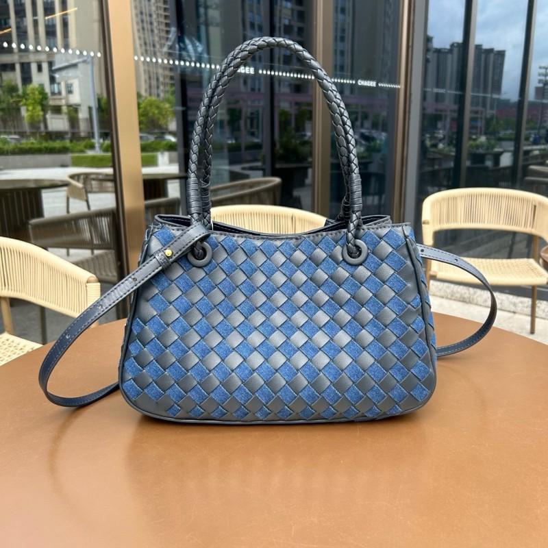 Genuine Leather Woven Shoulder Bag Women Spacious Crossbody With Magnet Medium Size Soft Structured Design