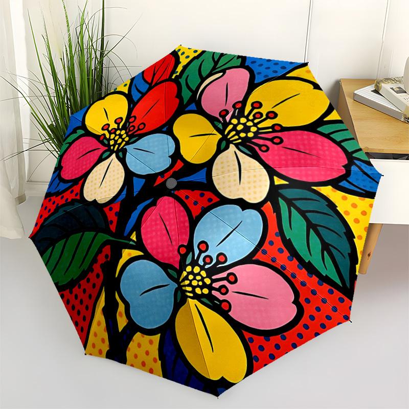 1PC Floral PopArt Automatic Folding Umbrella, Portable & Foldable Design with 8 Ribs, 12