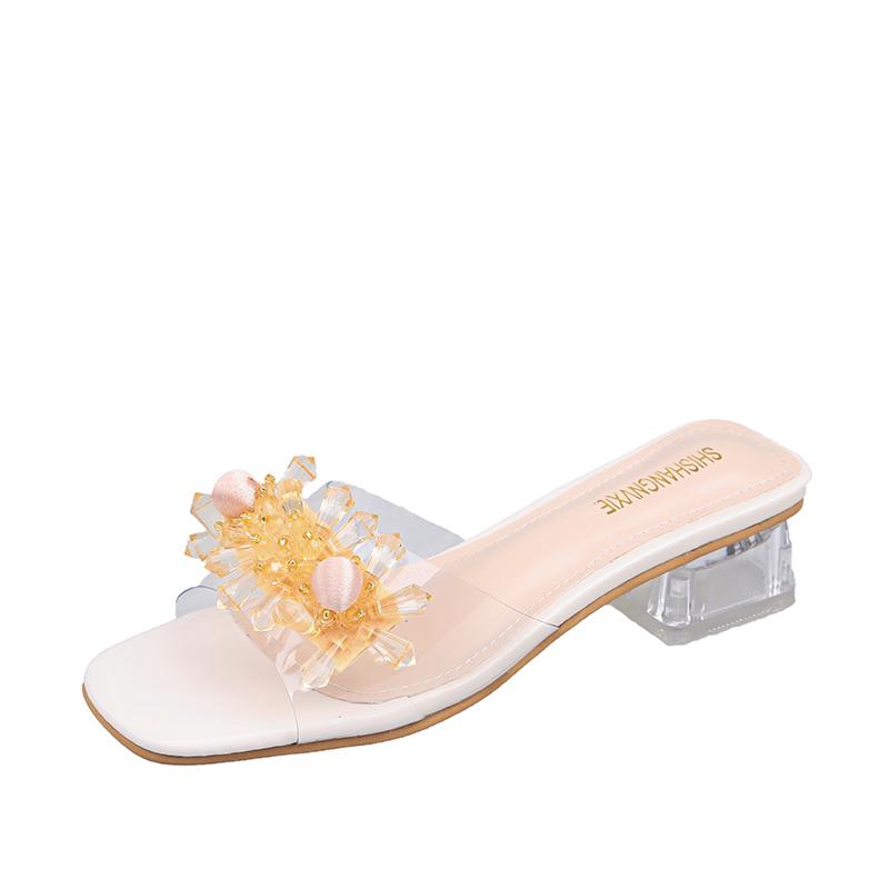 Mode Damen PVC Kristall High Heel Sandalen Sommer Mode Kleiderschuhe Damen Zehenfrei Pantoletten Weibliche Transparente Quadratische Absatz Sandalen