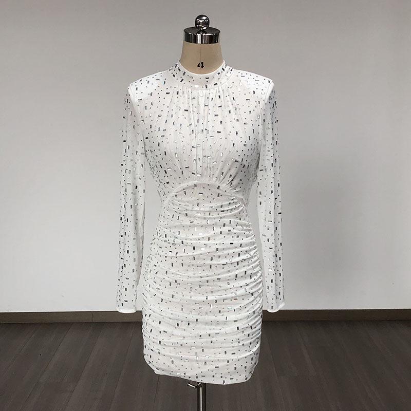 Women's Luxury Mesh Round Neck Long Sleeve Bodycon Dress