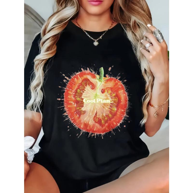 

Cool Plan Tomato Slice Splatter Printed Black Women s Short-Sleeve T-Shirt XXXXL чёрный