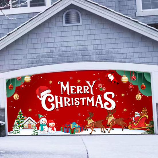 Christmas Banner Garage Door Decoration Snowman Santa Claus Elk Gift Box Print Christmas Backdrop Christmas Holiday Party Supplies